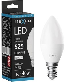 Mexen Nova, LED žiarovka E14, C37, 5W, teplá - 3000K, 525 lm - L102-E14-0530-01
