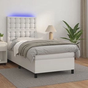 Boxspring posteľ s matracom a LED biela 100x200 cm umelá koža 3135928