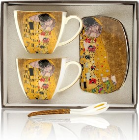 HOME ELEMENTS Porcelánová šálka a podšálka 2 x 250 ml, Klimt Bozk, zlatý