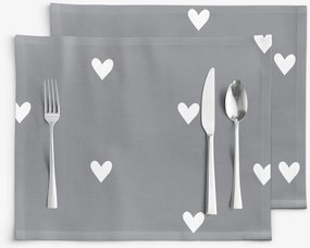 Goldea prestieranie na stôl 100% bavlnené plátno - srdiečka na sivom - sada 2ks 30 x 40 cm