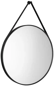 Aqualine Aqualine, STAGO zrkadlo guľaté s koženým popruhom, priemer 60cm, čierna matná, SG065