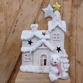 DECOLED Plyšový biely medveď, 14x12x16 cm