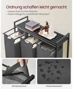 Kôš na bielizeň, 3 výsuvné priehradky, 72x92,5x33cm