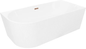 Mexen Silo, rohová voľne stojaca ryhovaná vaňa, pravá, 170 x 80 cm, biela lesklá, ružové zlato prepad, 52891708000P-60