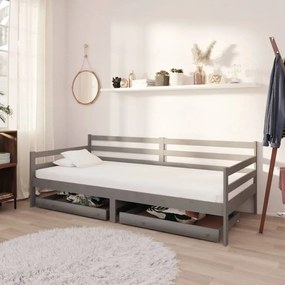 Denná posteľ so zásuvkami 90x200 cm sivá borovicové drevo