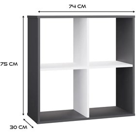 Regál Malax 2x2 74 cm antracit/bílý