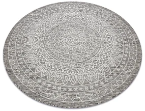 Šnúrkový okrúhly koberec SIZAL LOFT 21207 BOHO Mandala, slonovinová kosť - sivý