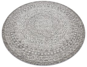 Šnúrkový okrúhly koberec SIZAL LOFT 21207 BOHO Mandala, slonovinová kosť - sivý