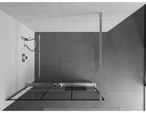 Mexen Kioto+, sprchová zástena Walk-In s poličkou a vešiakom 110 x 200 cm, 8mm číre sklo čierny vzor, brúsená oceľ profil, 800-110-121-97-77