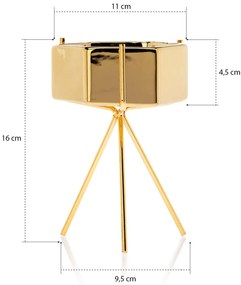 KERAMICKÝ KVETINÁČ SO STOJANOM SASHI 16X9,5 CM ZLATÁ