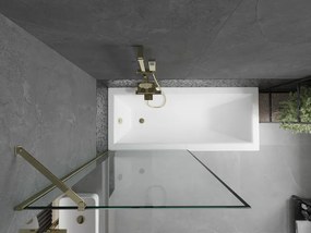 Mexen Next, vaňová zástena 1-krídlová 100 x 150 cm, fixné krídlo, 6 mm číre sklo s čiernym vzorom, zlatý profil, 895-100-000-00-70-50