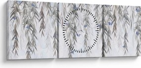Obraz - Vŕbové vetvičky s motýľmi (s hodinami) (90x30 cm)