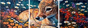Obraz - Maľované srne (s hodinami) (90x30 cm)