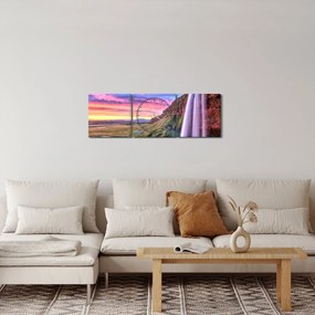 Obraz - Vodopád Seljalandsfoss (s hodinami) (90x30 cm)
