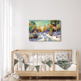 Obraz - Zasnežená cesta lesom, olejomaľba (90x60 cm)