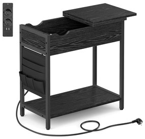 Príručný stolík, Nočný stolík so zásuvkou a USB portami, čierny