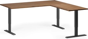 Výškovo nastaviteľný stôl, 180x180 cm, 3 motory, L/P, čierna podnož, orech