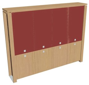 Vysoká skriňa Verno+ 260 x 46 x 210 cm, kombinované dvere, dub svetlý / červená