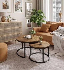 OKRÚHLY KONFERENČNÝ STOLÍK LEONARDO 2 v 1 DUB STIRLING + ČIERNY PODSTAVEC