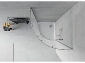 Mexen Rio, štvrťkruhový sprchovací kút s posuvnými dverami 90 x 90 cm, 6mm sklo námraza, chrómový profil + biela sprchová vanička, 863-090-090-01-30-4110