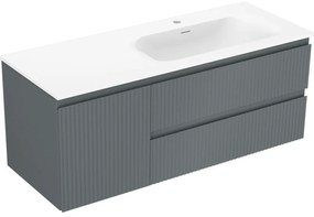 Mexen Rivel, kúpeľňová skrinka 120 cm s pravým umývadlom Vela, 2S, 1D, drážkovaná, grafitová/biela matná, 91A23-12047-3-BBFFF66-W23P01