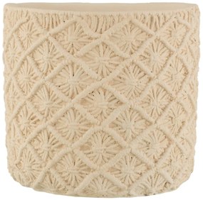 Béžový cementový kvetináč s drhaným vzorom Ibiza Macrame - Ø30*28 cm