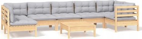 vidaXL 8-dielna sedacia súprava do záhrady, sivé vankúše, borovica