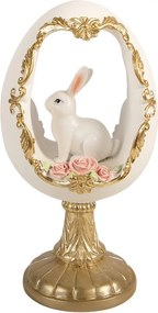 Bielo-zlaté vajíčko na podstavci s králikom - 12*11*22 cm