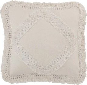 Smotanový bavlnený vankúš Fransen so strapcami - 45 * 45 cm