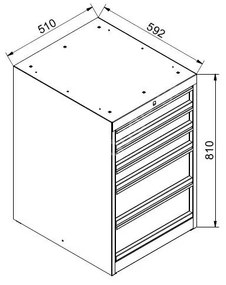 Zásuvkový dielenský box na náradie k pracovnému stolu GD, 5 zásuviek, 510 x 592 x 810 mm, modrá / sivá