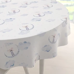 Biante Detský bavlnený okrúhly obrus Sandra SA-579 Myšky medzi modrými obláčikmi Ø 80 cm
