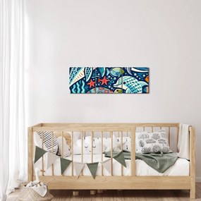 Obraz – Kreslené vodné zvieratká (s hodinami) (90x30 cm)