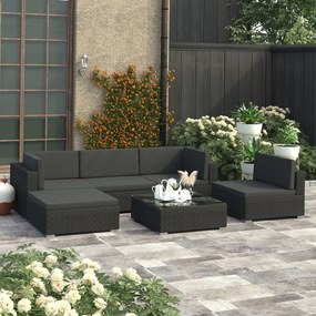 6-dielna záhradná sedacia súprava+podložky, polyratan, čierna