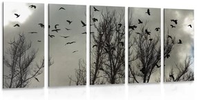 5-dielny obraz kŕdeľ vrán - 100x50