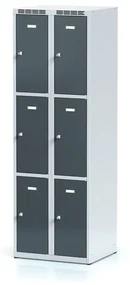 Alfa 3 Šatníková skrinka s úložnými boxami, 6 boxov, 1800 x 600 x 500 mm, otočný zámok, tmavosivé dvere
