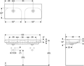 Geberit 500.224.01.1 - Závesné dvojité umývadlo Smyle Square 120x48 cm keramika/biela