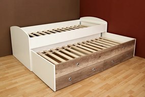 Rozkladacia posteľ Patrik Color 90x200 cm, biela/dub canyon