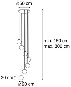 Inteligentné závesné svietidlo čierne 7-svetiel Vrátane WiFi ST64 - Pallon