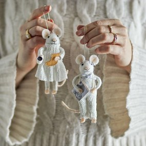 Bloomingville Plstená vianočná ozdoba Peo White Myška