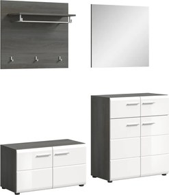 Predsieňová zostava Salsa (4-dielna), sivý dub/biela lesk