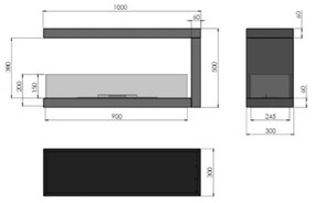 InFire - Rohový BIO krb 100x50 cm 3kW obojstranný