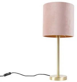 Romantická stolná lampa mosadzná s ružovým tienidlom 25 cm - Simplo