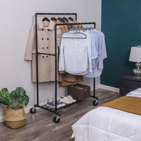 SongmicsHome Dvojitý stojan na oblečenie RARE, vodovodné rúry 100x59x162cm, čierna