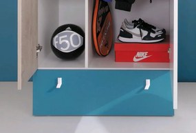 Šatníková skriňa Planet, dub/biela/modrá