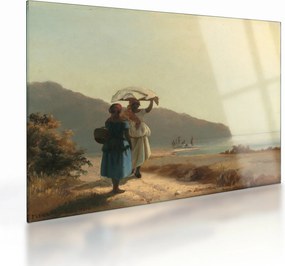 Sklenený obraz - Camille Pissarro, Two Women Chatting by the Sea, St. Thomas, reprodukcia (70x50 cm)