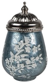 Modrá sklenená svietiaca LED lampáš s kvietkami Balli - Ø 9*16 cm