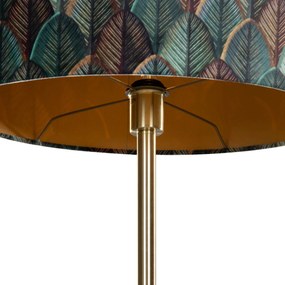 Stojacia lampa mosadz s oválnym zamatovým tienidlom s dizajnom listov 50 cm - Simplo