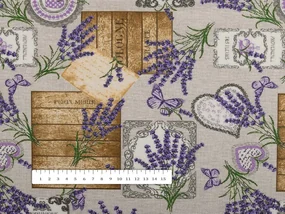 Biante Dekoračný záves PML-099 Levandule s motýlikmi a srdiečkami na béžovom 145x230 cm