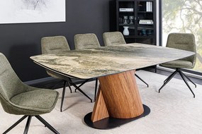 Jedálenský stôl ELEMENTS 180-260 cm rozkladací orechový rám s keramickou doskou, taupe béžový mramorový vzhľad