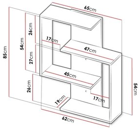 Nástenná polica MORIKO 85x65 cm biela/dub sonoma